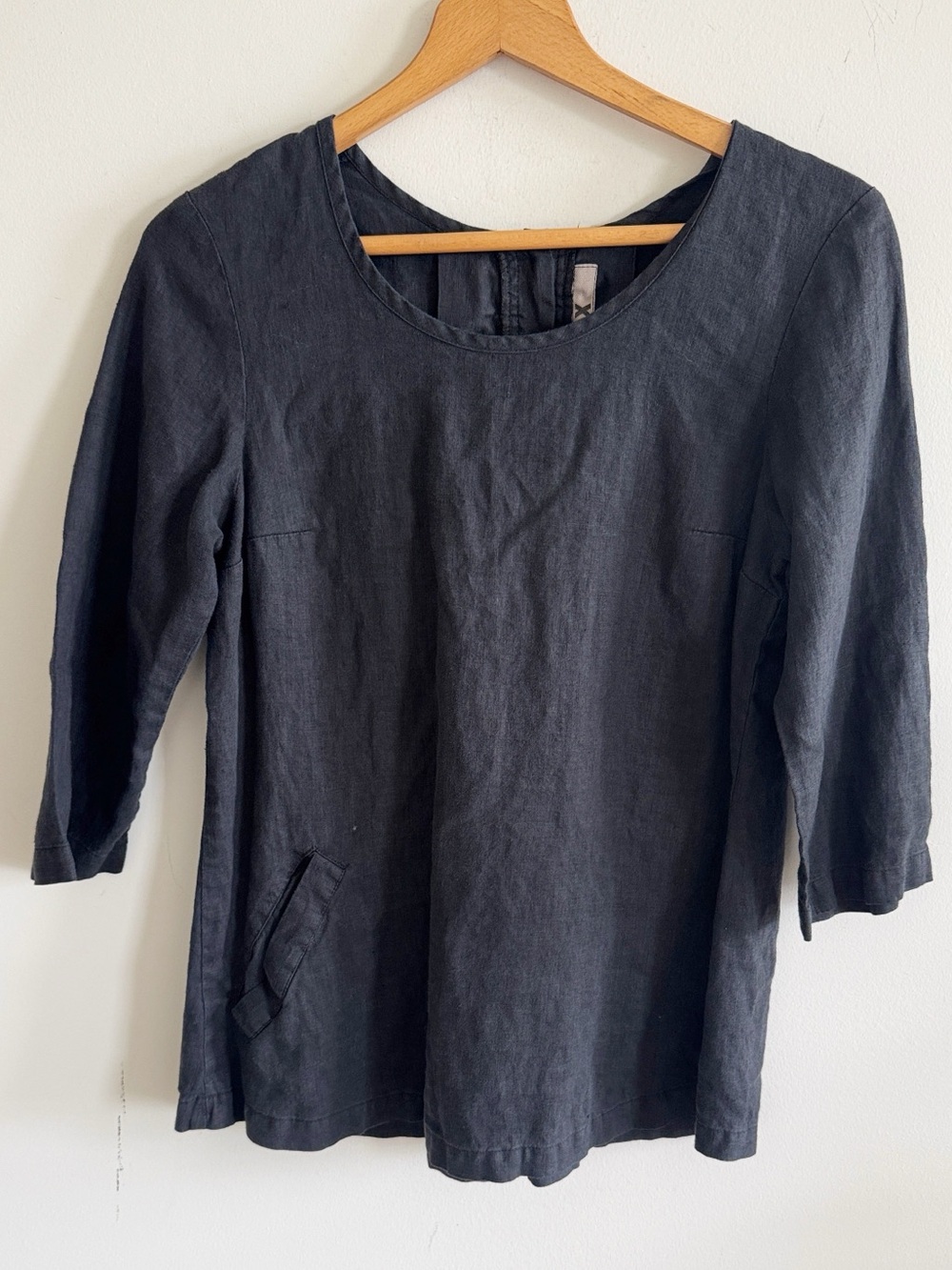 Flax 100% linen black 3/4 sleeve tunic top size small